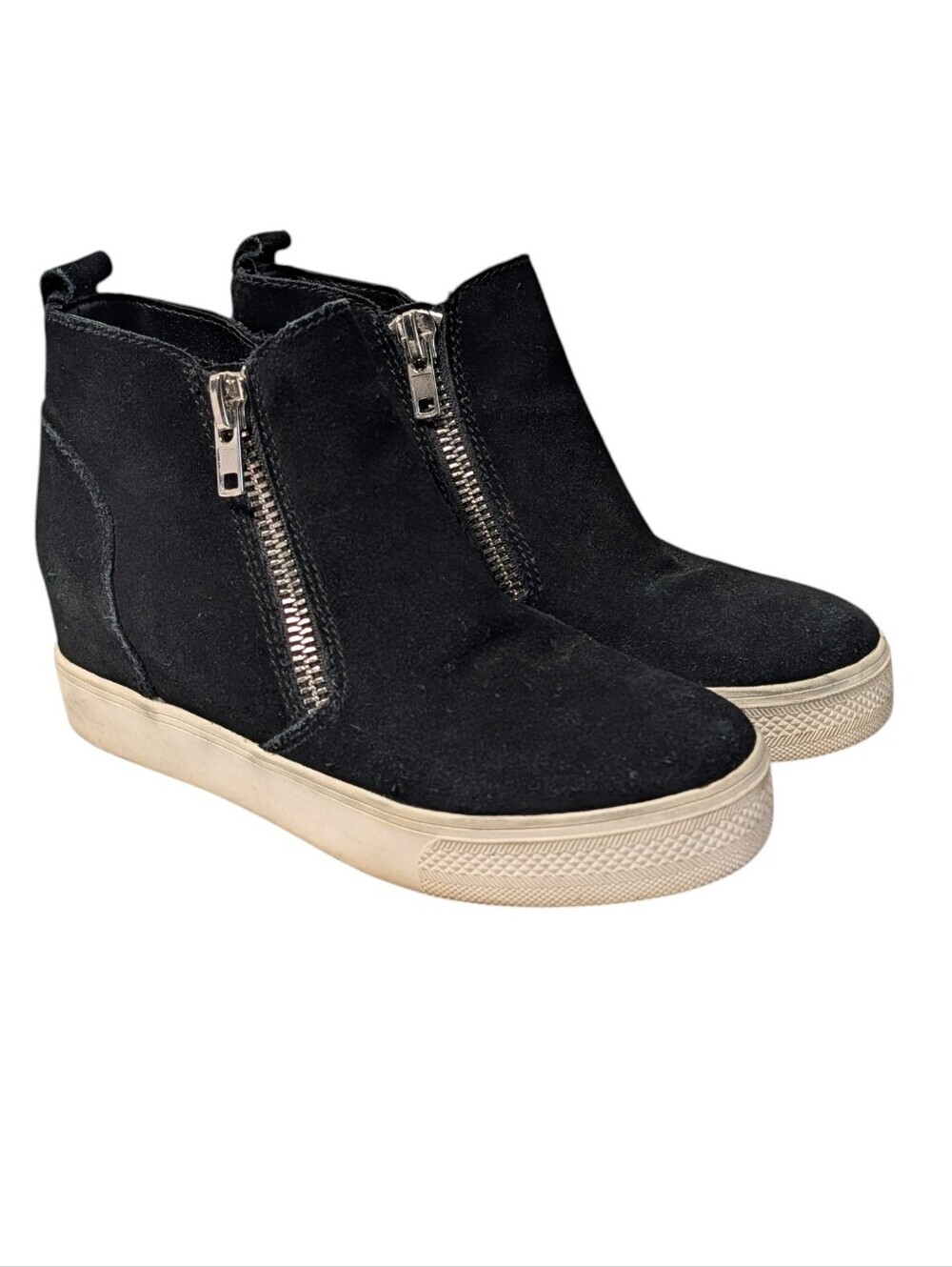 Steve Madden Wedgie Black Suede Hidden Wedge Sneakers Size 7.5 Dual Zip